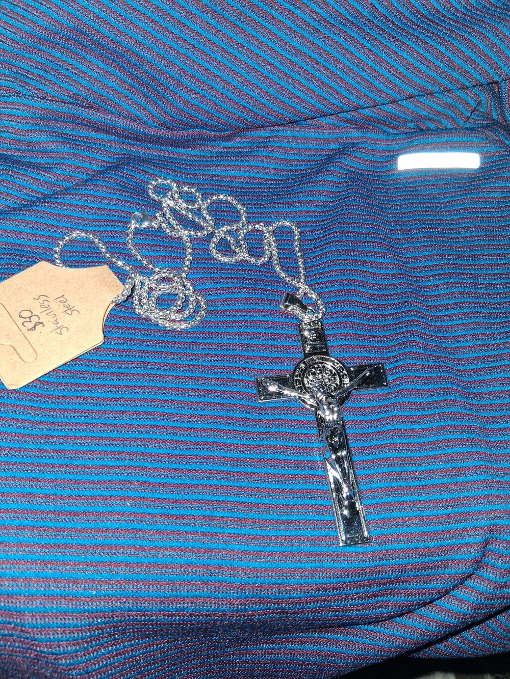 Stainless Steel Big Crucifix With St Benedict Cross